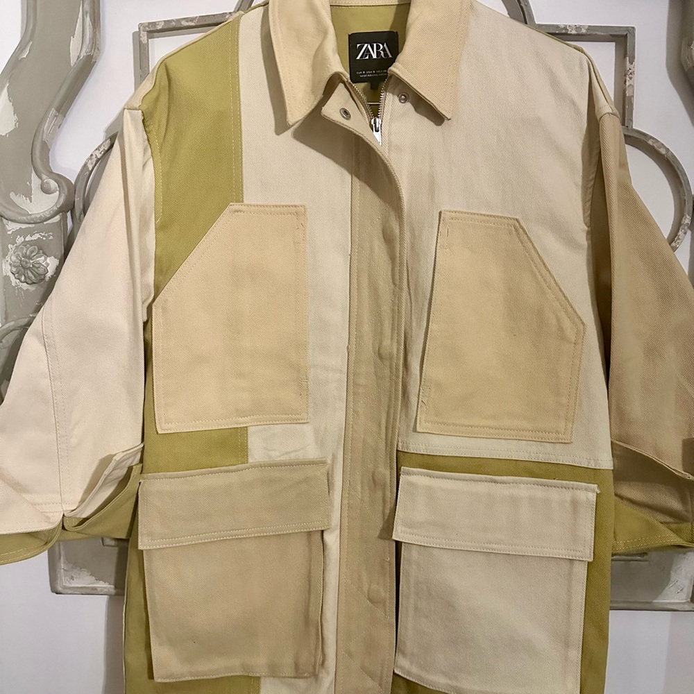 Zara Gabardine Patchwork Jacket Size Small *Overs… - image 5